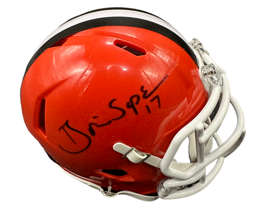 Cleveland Browns Brian Sipe Hand Signed Autographed Throwback White Face Mask Mini Helmet with JSA COA