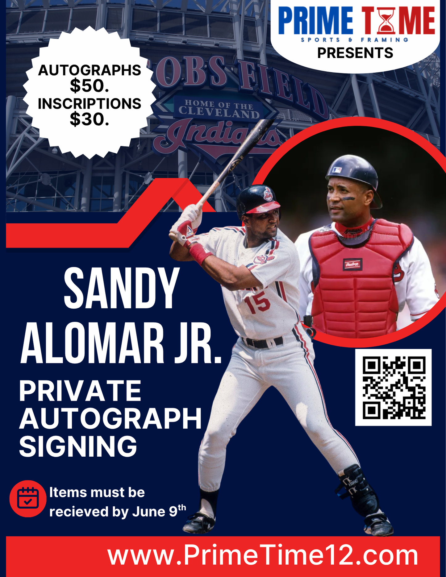 Mail-in or Drop off for Sandy Alomar Jr. autograph signing on any 1 item