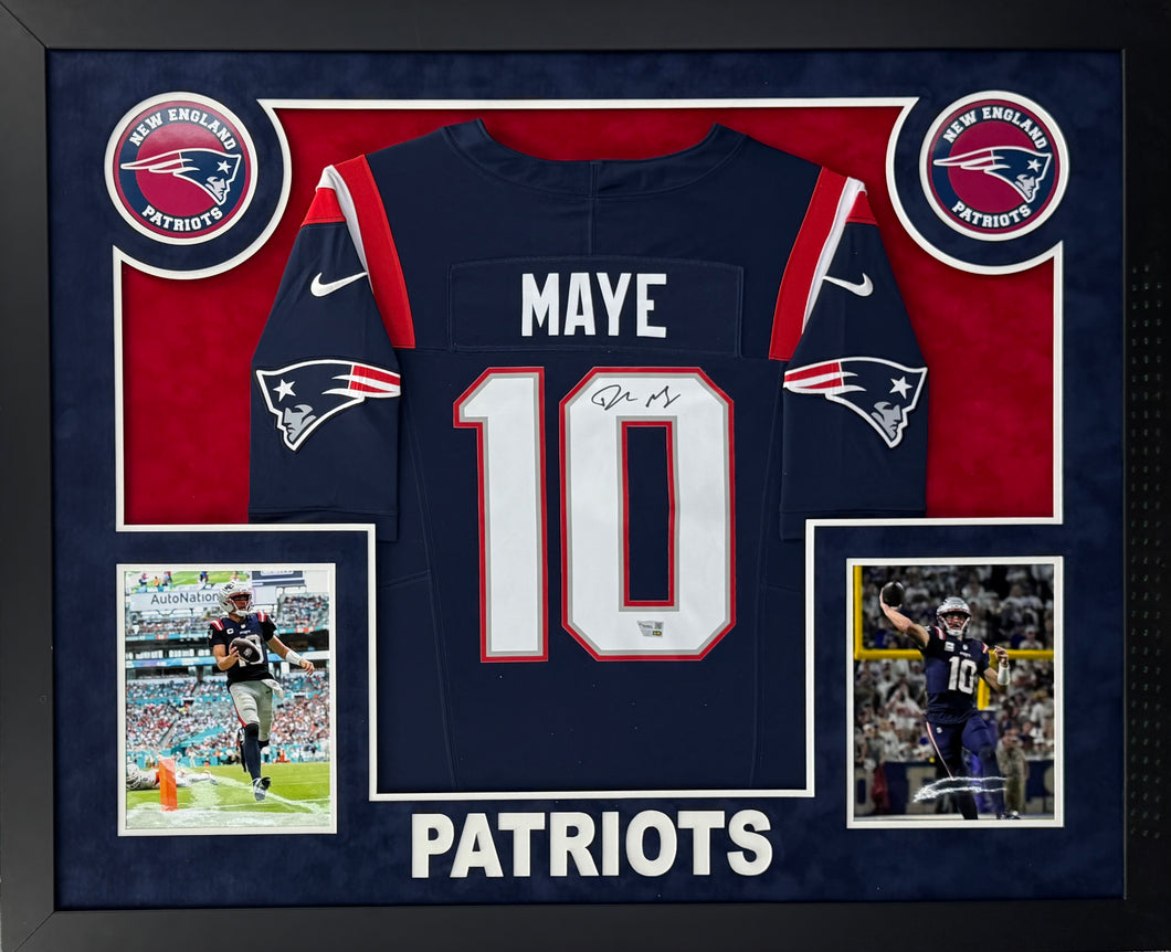 Drake Maye Signed Autographed New England Patriots Jersey Custom Framed Fanatics COA
