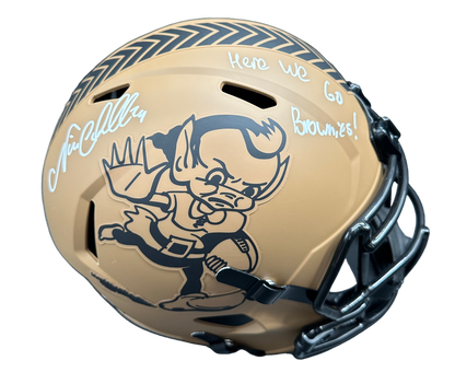 Cleveland Browns Nick Chubb Hand Signed Autographed Full Size Replica Salute to Service Brownie The Elf Logo With “Here We Go Brownies” Inscription Helmet with Beckett COA