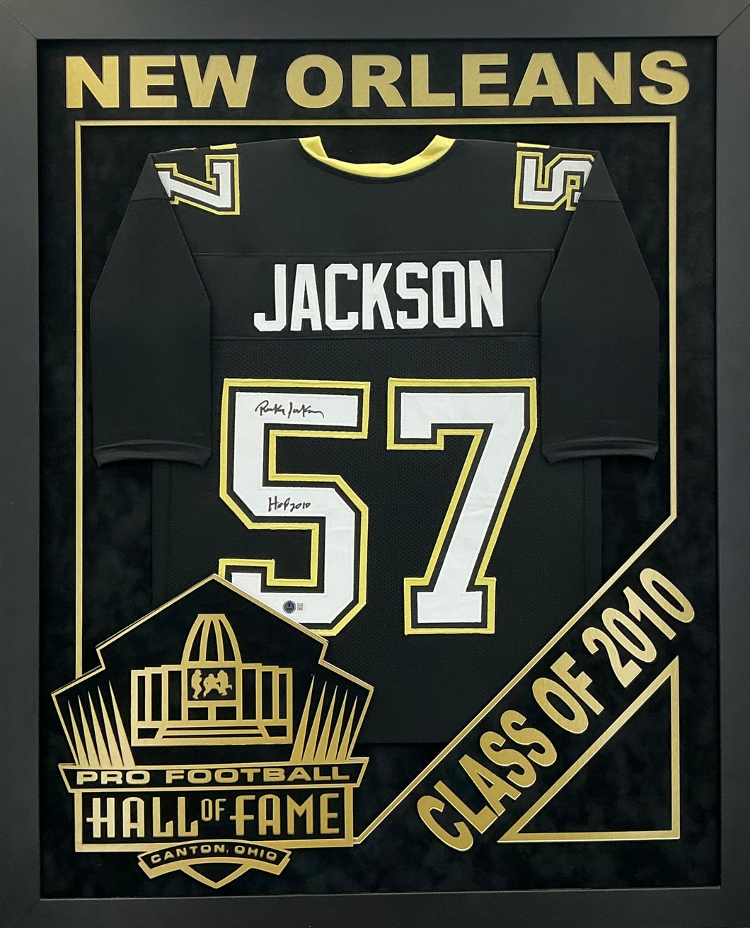 Rickey Jackson - EXCLUSIVE PRO FOOTBALL HALL OF FAME FRAMING XL 3D LOGO WITH DOUBLE SUEDE Beckett Coa
