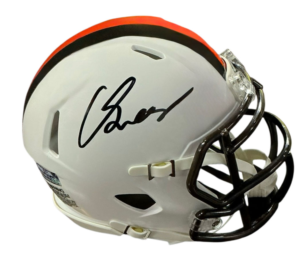 Carson Schwesinger Signed Autographed Cleveland Browns White Alternate Mini Helmet Signed in Black includes COA