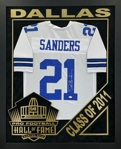 Deion Sanders - EXCLUSIVE PRO FOOTBALL HALL OF FAME FRAMING XL 3D LOGO WITH DOUBLE SUEDE JSA COA