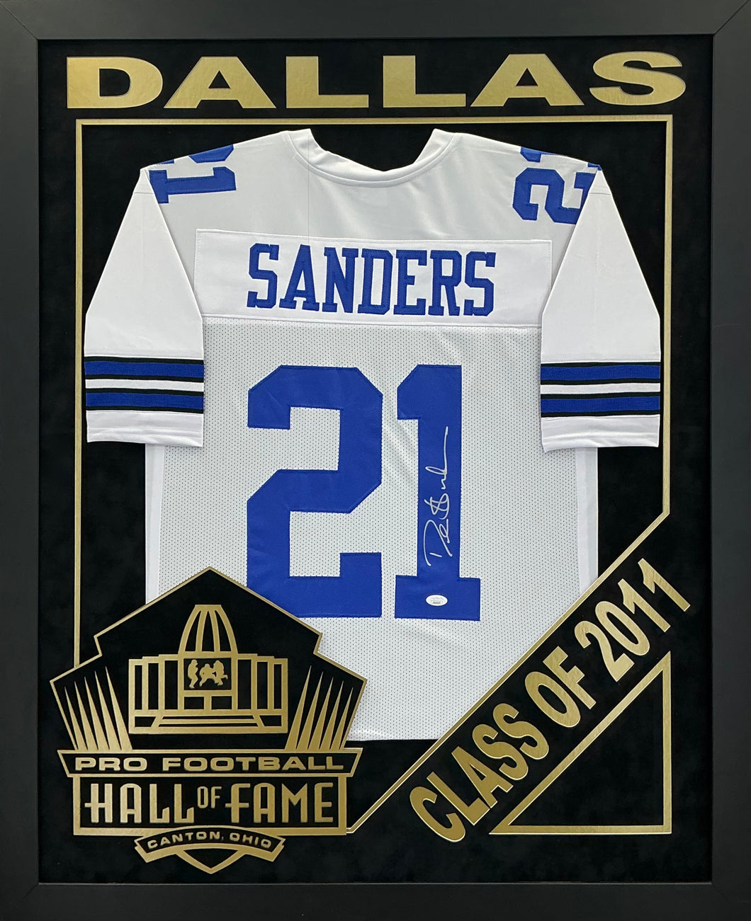 Deion Sanders - EXCLUSIVE PRO FOOTBALL HALL OF FAME FRAMING XL 3D LOGO WITH DOUBLE SUEDE JSA COA
