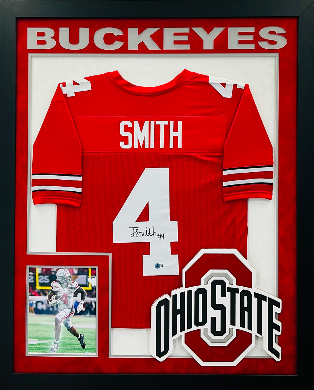 Jeremiah Smith Signed Autographed Ohio State Buckeyes Custom Red Jersey Custom Framed Beckett COA