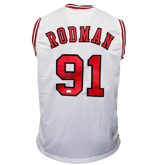 Chicago Bulls Dennis Rodman Hand Signed Autographed Custom White Jersey JSA COA