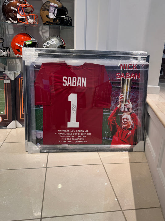 Alabama Crimson Tide Nick Saban Hand Signed Autographed Jersey Custom Framed JSA COA