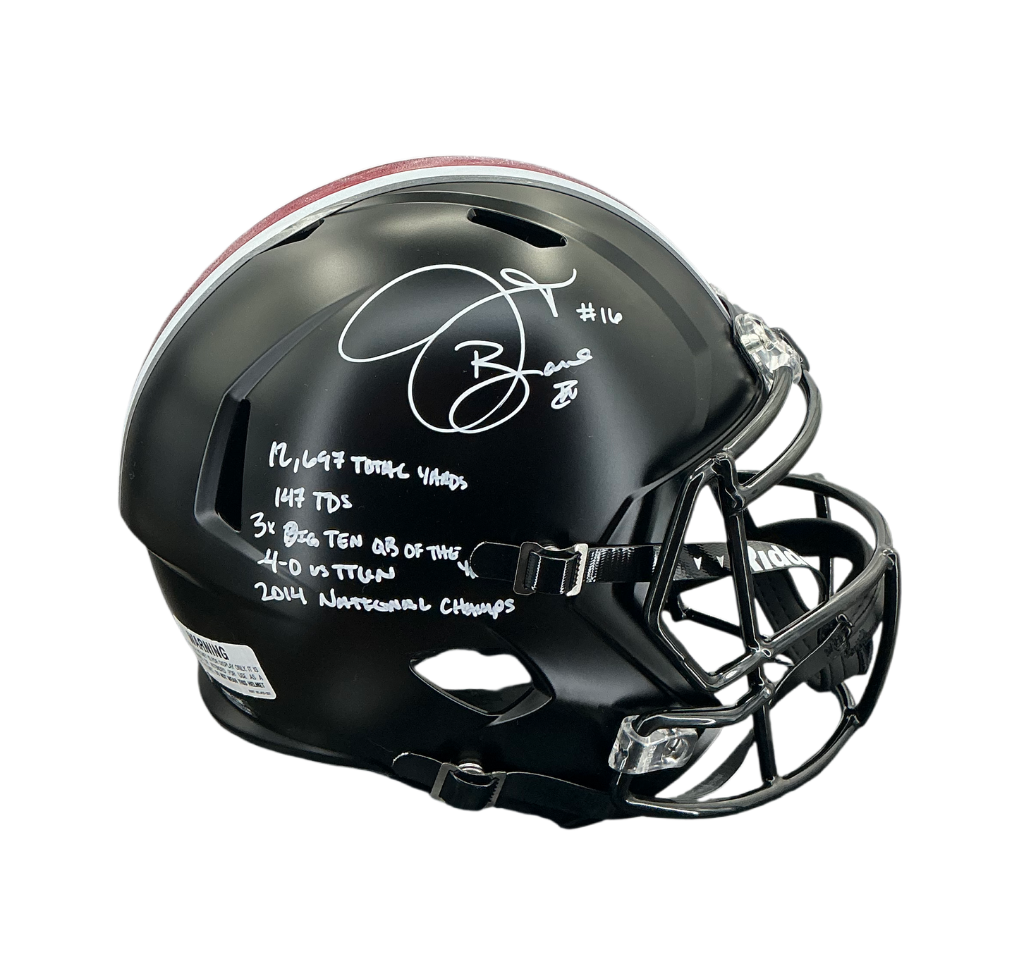 J.T. Barrett Signed Autographed Ohio State Buckeyes Full Size Replica Helmet with Inscription Prime Time Witnessed Coa