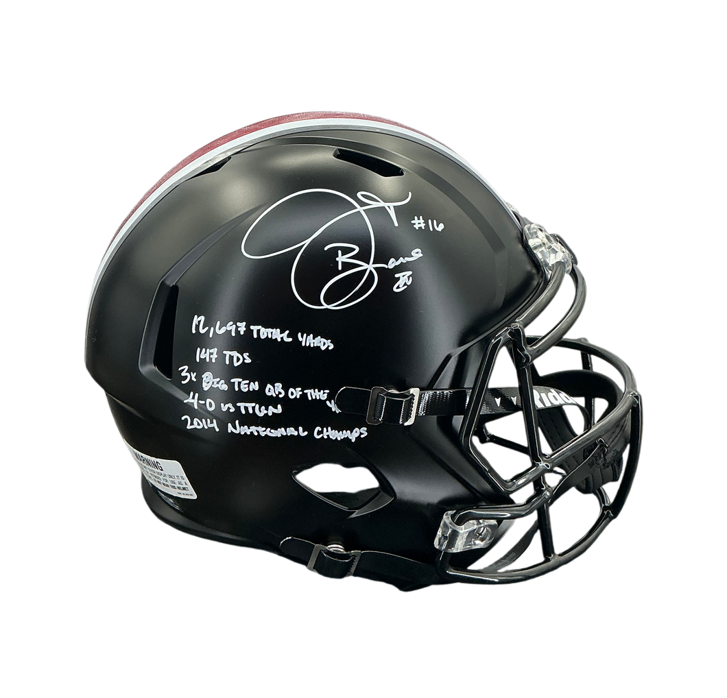 J.T. Barrett Signed Autographed Ohio State Buckeyes Full Size Replica Helmet with Inscription Prime Time Witnessed Coa