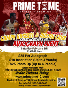 Campy Russell 2/8/25 at Great Northern Mall Pre-Sale ticket for PHOTO OP to have your photo taken (up to 4 people at once) with the player