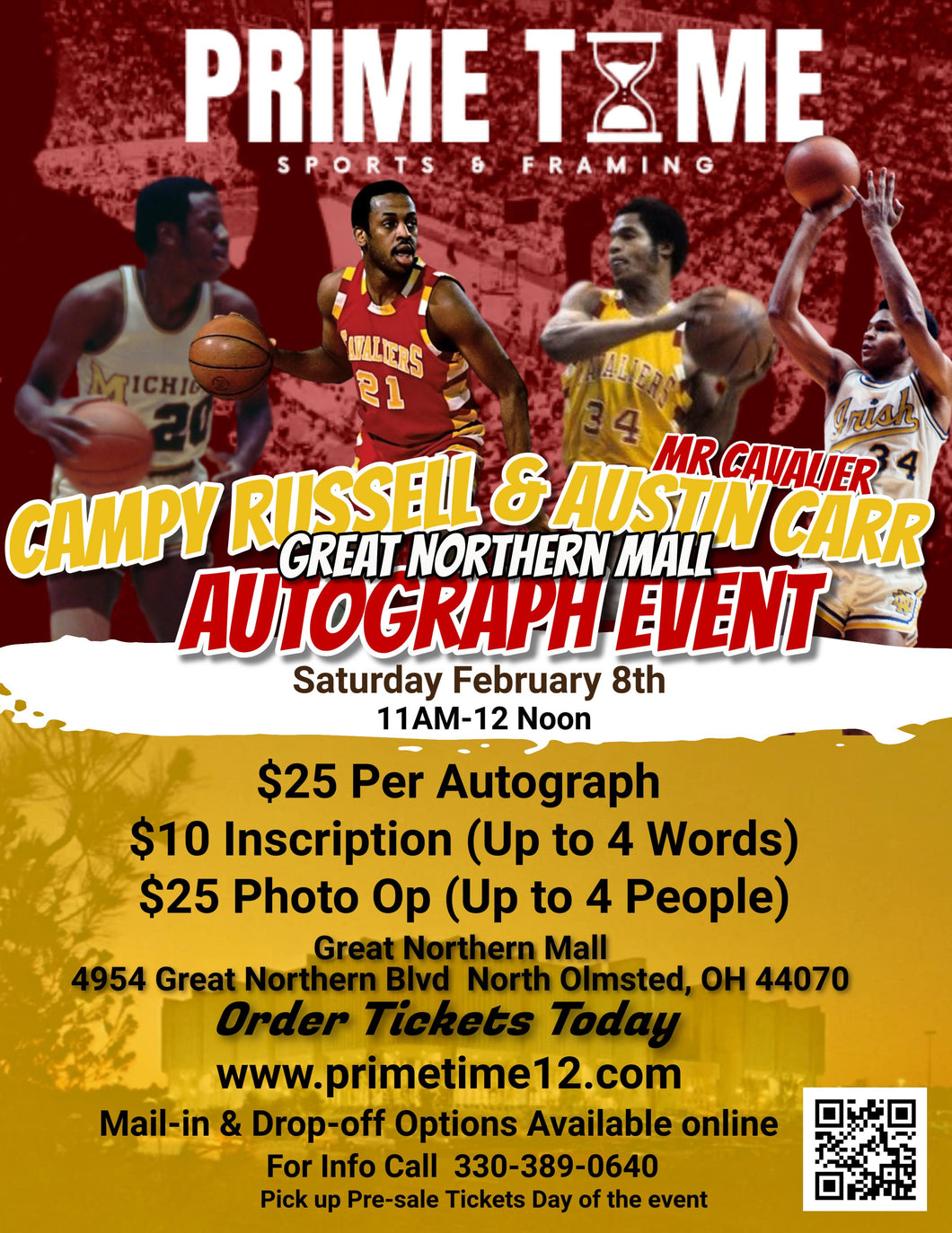 Campy Russell 2/8/25 at Great Northern Mall Pre-Sale ticket for PHOTO OP to have your photo taken (up to 4 people at once) with the player