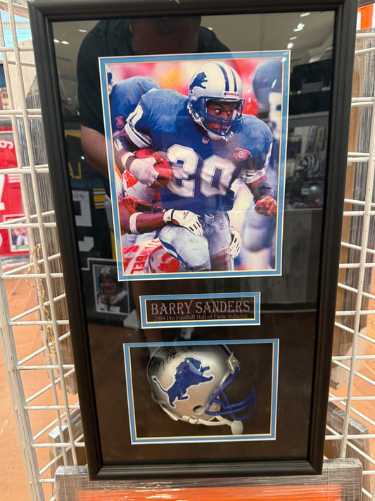 Detroit Lions Barry Sanders Signed Autographed Mini Helmet Custom Framed COA