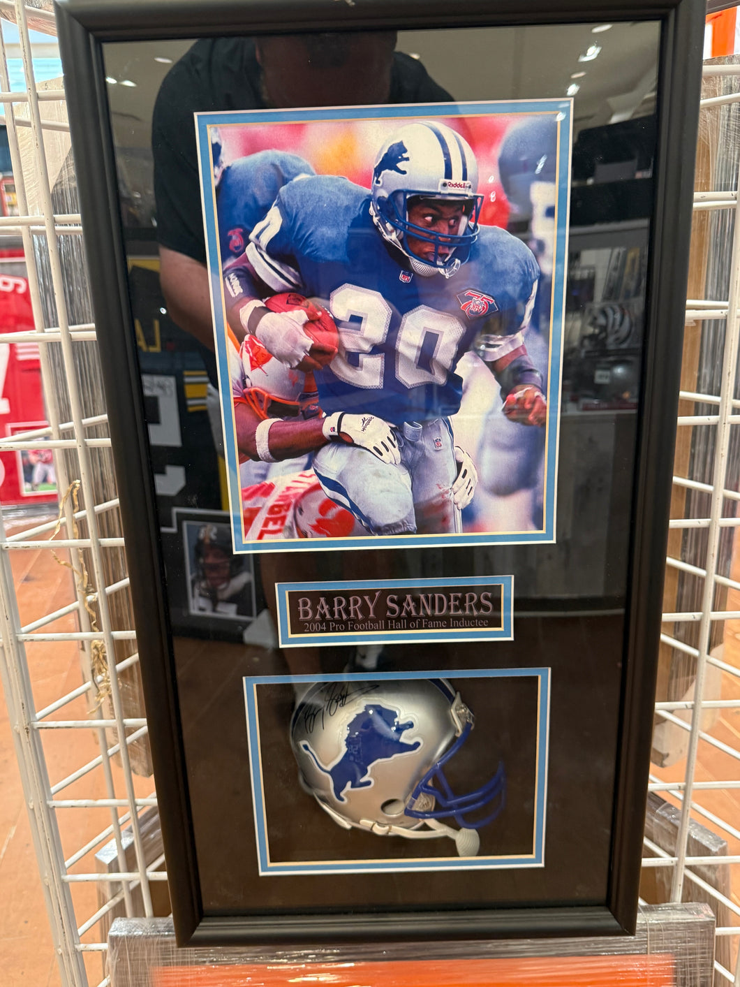 Detroit Lions Barry Sanders Signed Autographed Mini Helmet Custom Framed COA