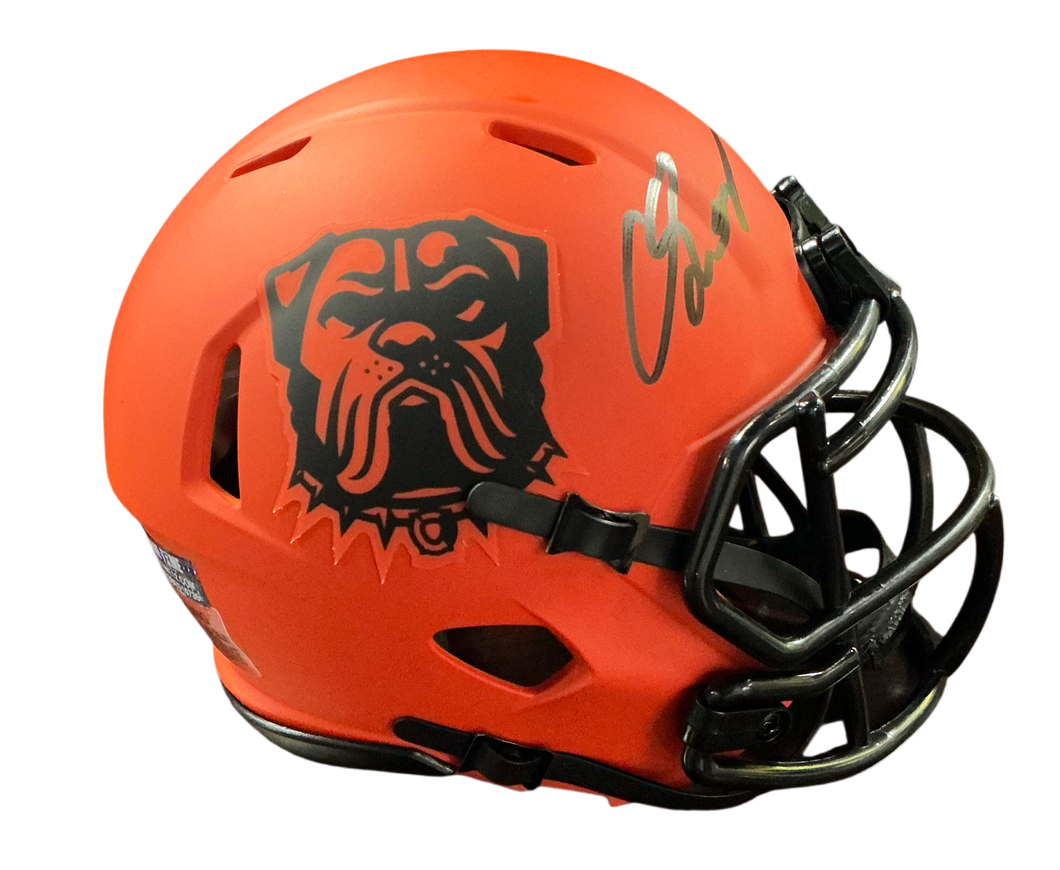 Carson Schwesinger Signed Autographed Cleveland Browns Rave Orange Mini Helmet Signed in Black includes COA