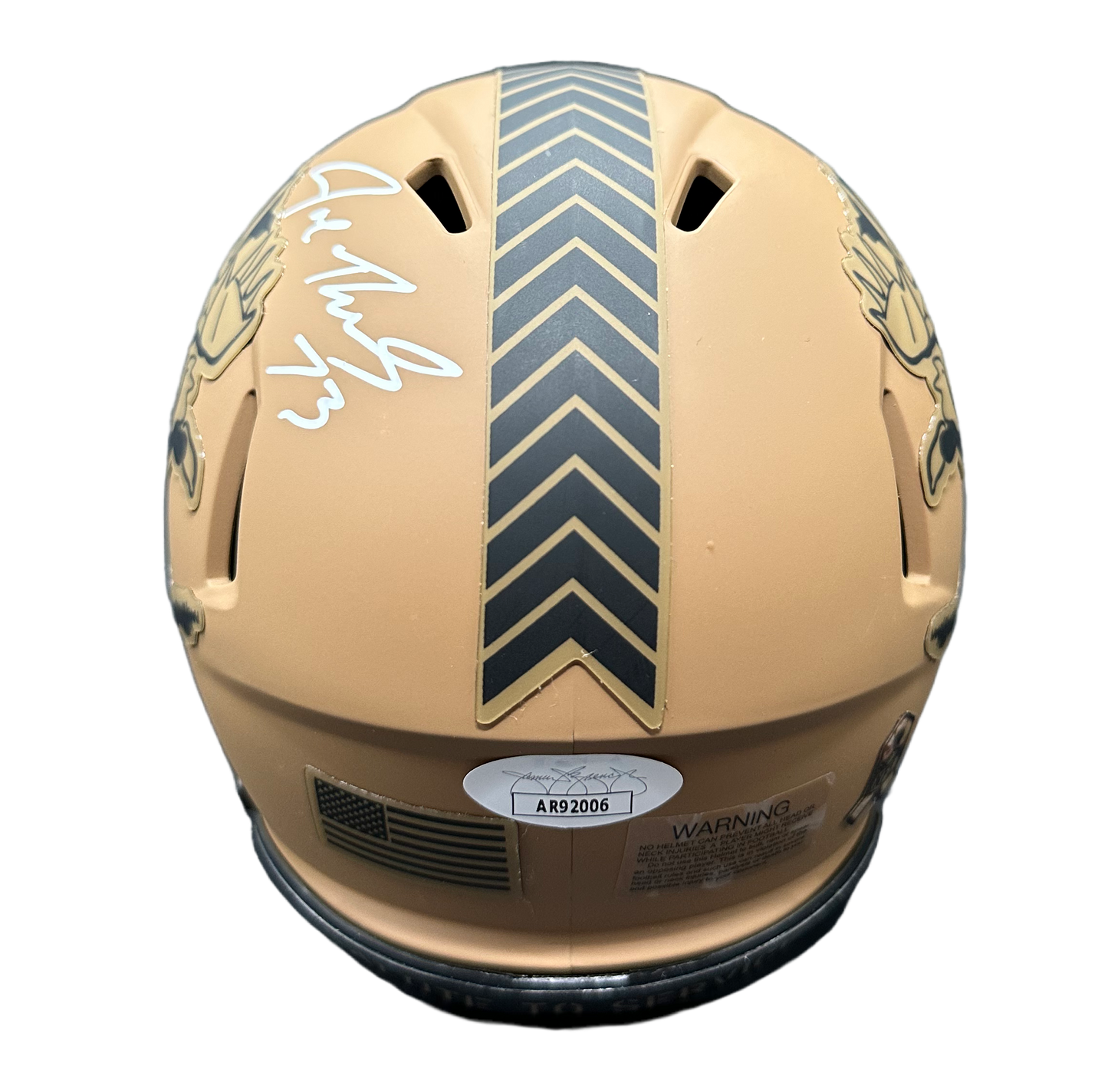 Cleveland Browns Joe Thomas Hand Signed Autographed Salute To Service “STS” Brownie The Elf Logo Mini Helmet with JSA COA