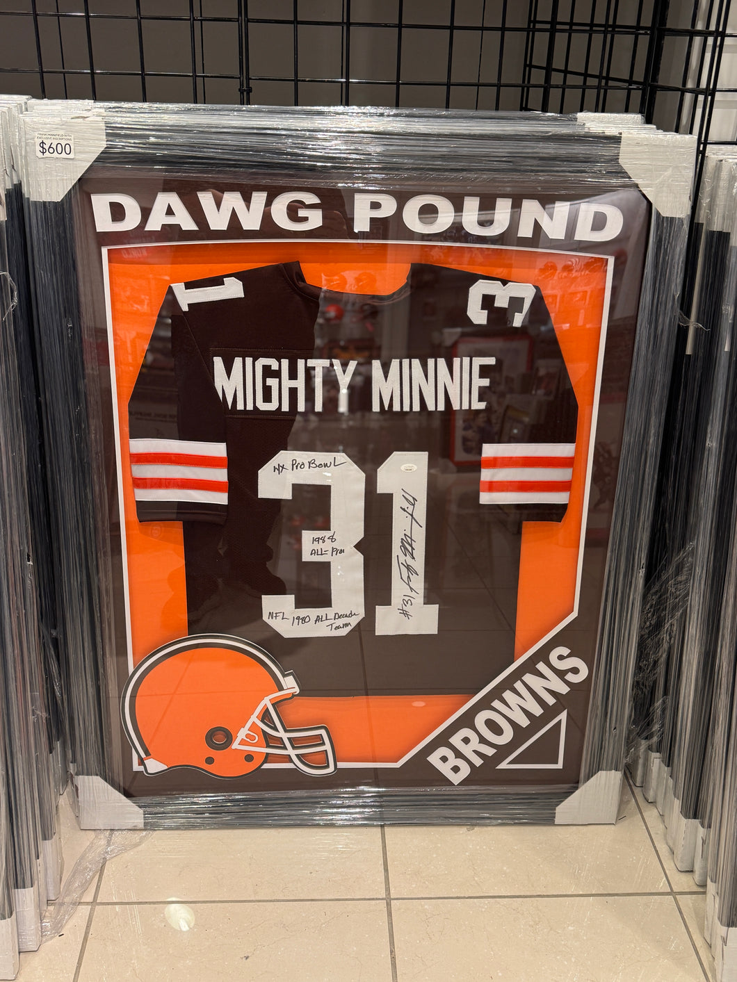 Cleveland Browns Frank Minnifield Hand Signed Autographed Jersey Custom Framed JSA COA