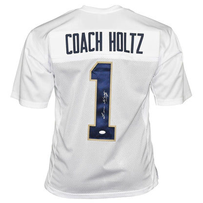 Notre Dame Coach Lou Holtz Hand Signed Autographed Custom White Jersey JSA COA