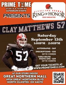 Clay Matthews 9/13/25 at Great Northern Mall Pre-Sale ticket for TABLE SELFIE PHOTO OP to have your photo taken (up to 4 people at once) with the player