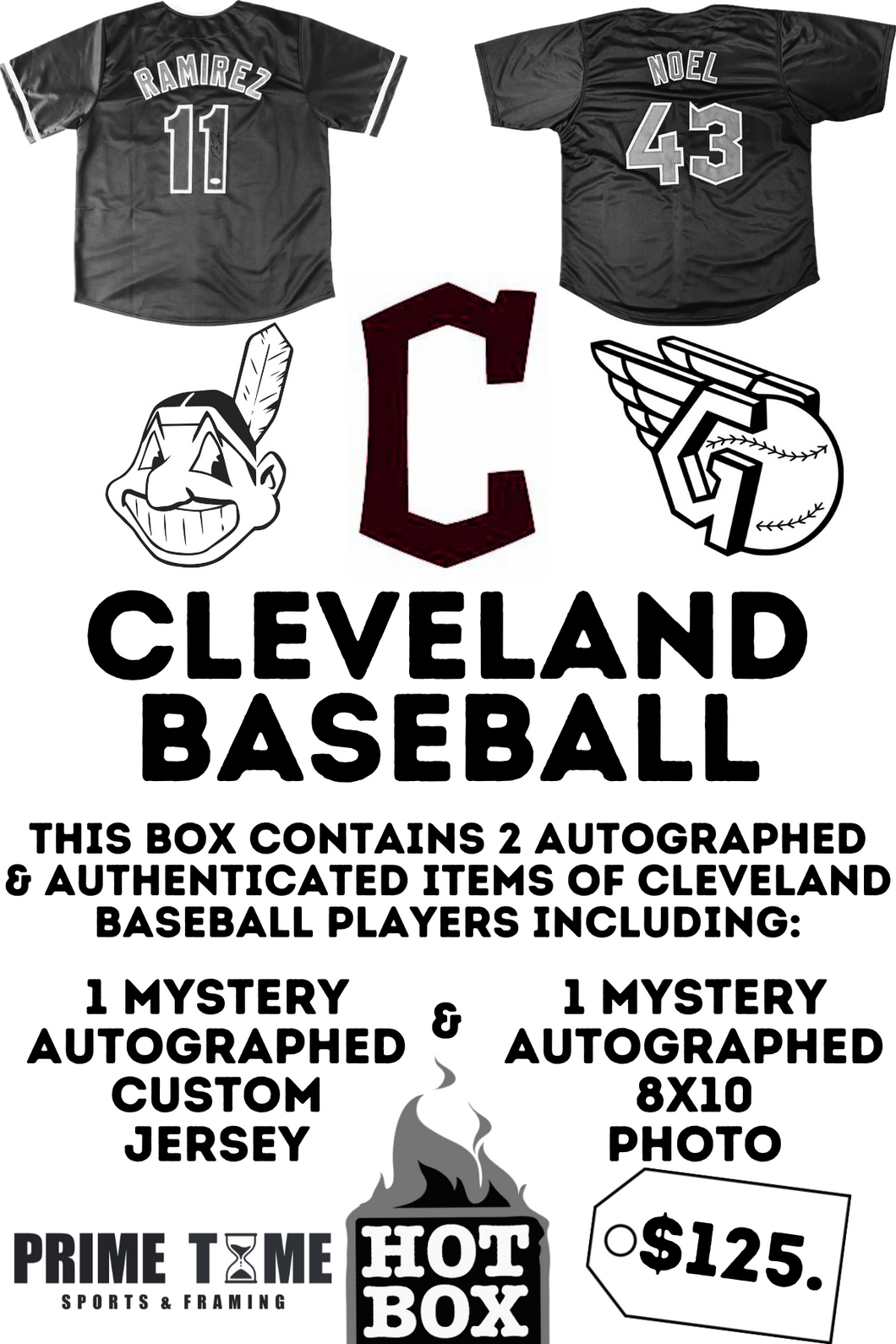 Cleveland Indians or Guardians Baseball Mystery Autographed Jersey & Photo Hot Box