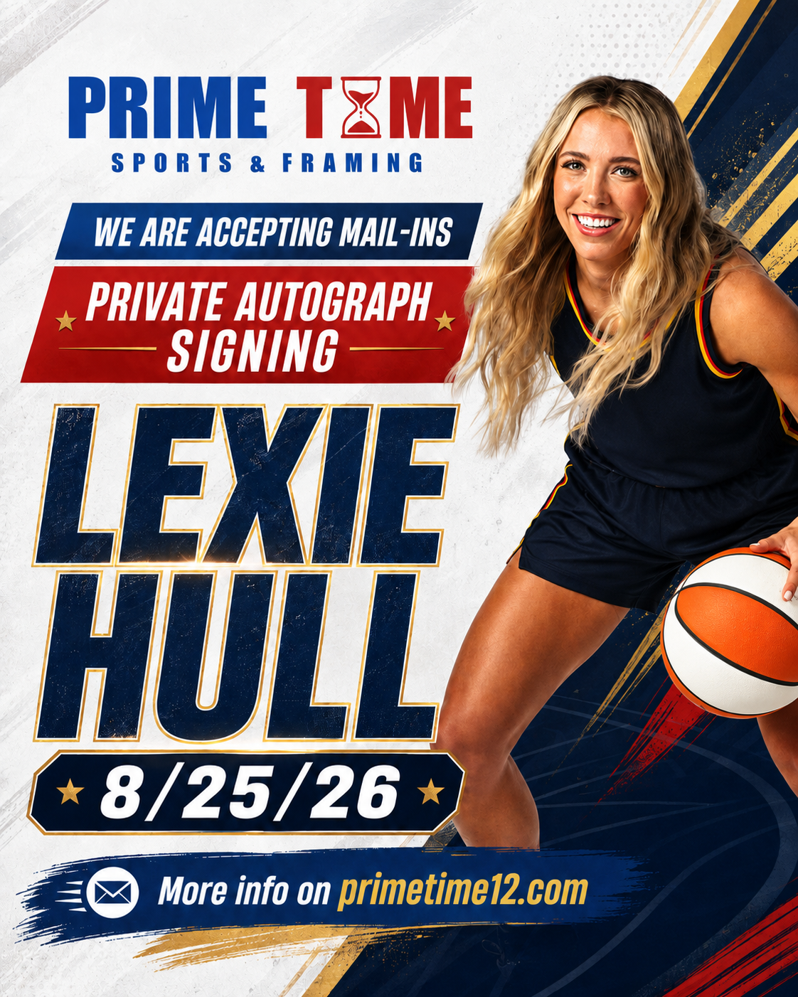 Lexie Hull WNBA Indiana Fever Star Mail-in or Drop Off Ticket for 8/25/26 Live Streamed Private Signing on 1 Item YOU WILL NOT MEET LEXIE
