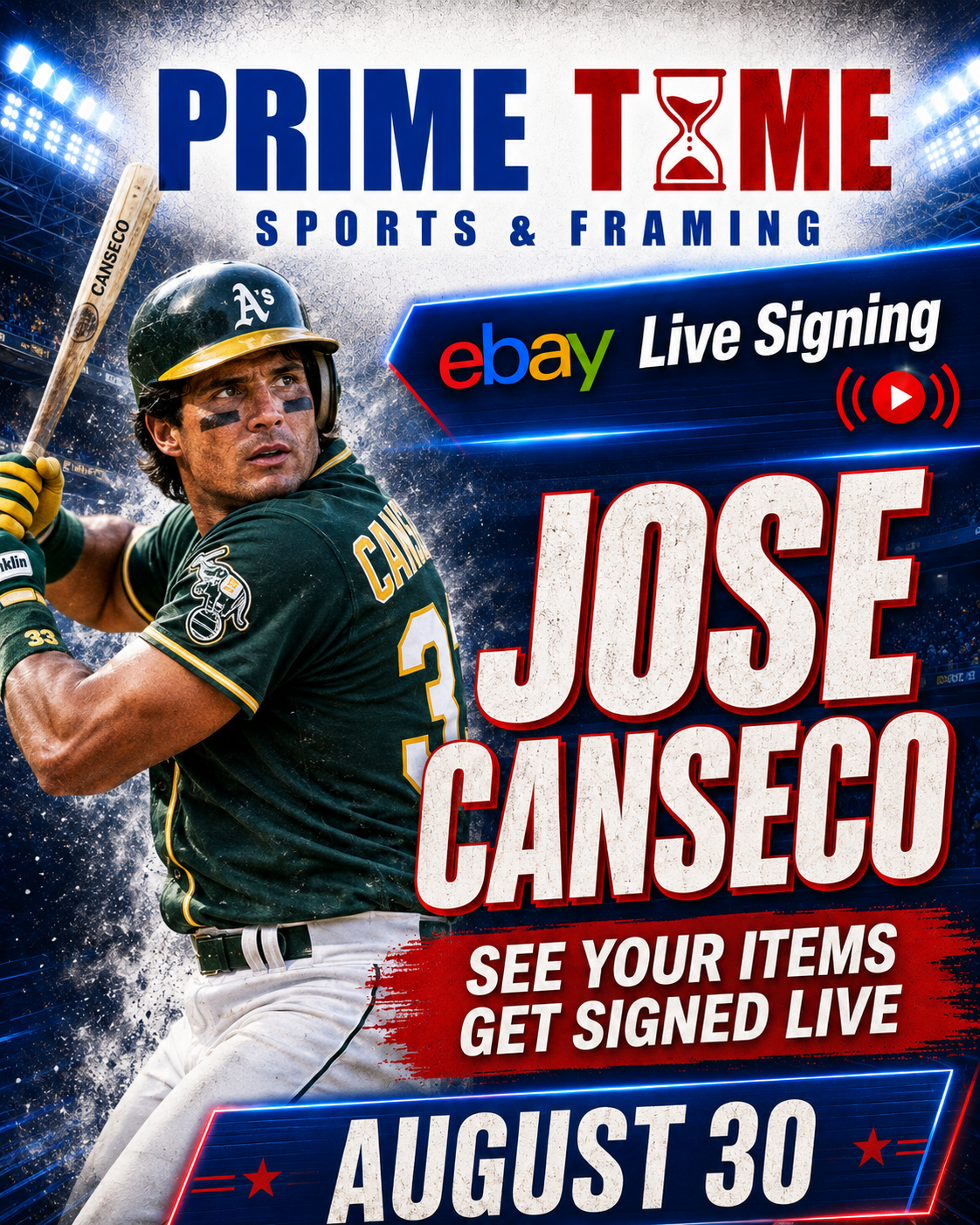 Jose Canseco Mail-in Ticket for Private Signing on 1 Item YOU WILL NOT MEET Jose Canseco