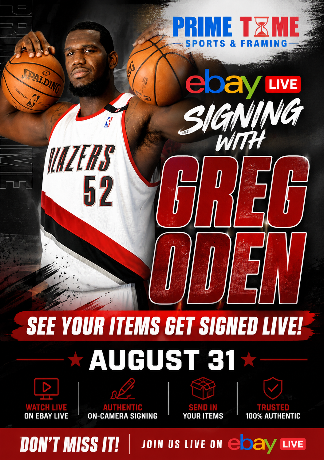 Greg Oden Mail-in Ticket for Private Signing on 1 Item YOU WILL NOT MEET Greg Oden