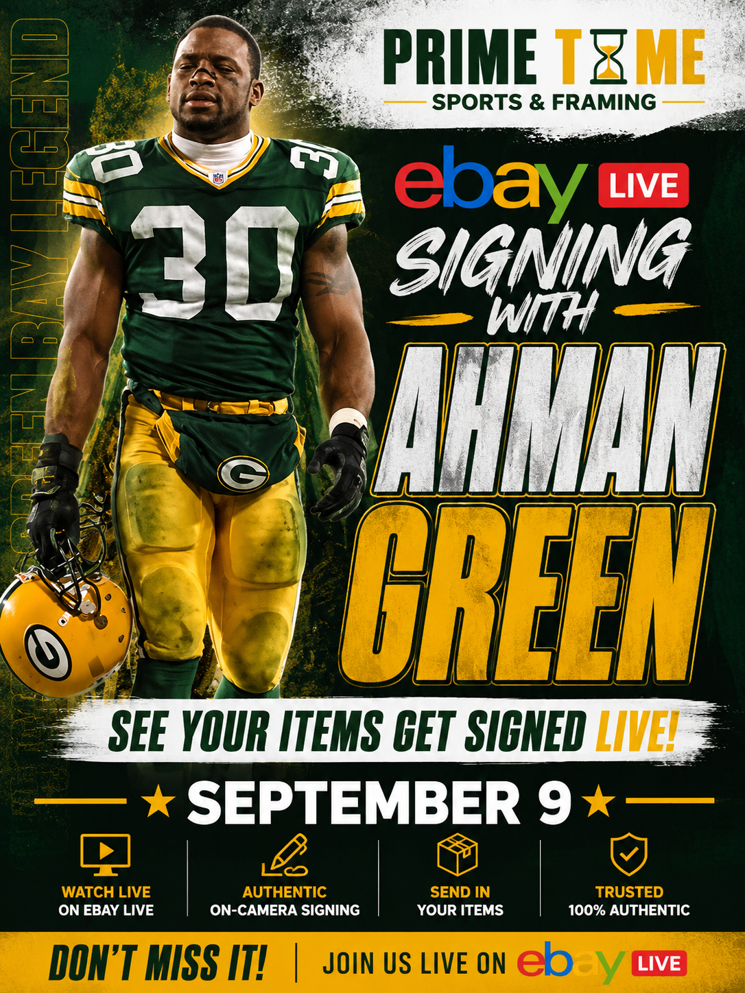 Ahman Green Mail-in Ticket for Private Signing on 1 Item YOU WILL NOT MEET Ahman Green