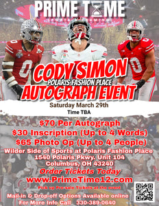 Cody Simon The Ohio State Buckeyes National Champion LB 3/29/25 at Polaris Fashion Place Pre-Sale ticket for PHOTO OP to have your photo taken (up to 4 people at once) with the player