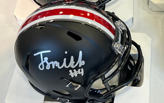 The Ohio State University Buckeyes Jeremiah Smith Hand Signed Autographed Black Alternate Mini Helmet Signed in White includes COA