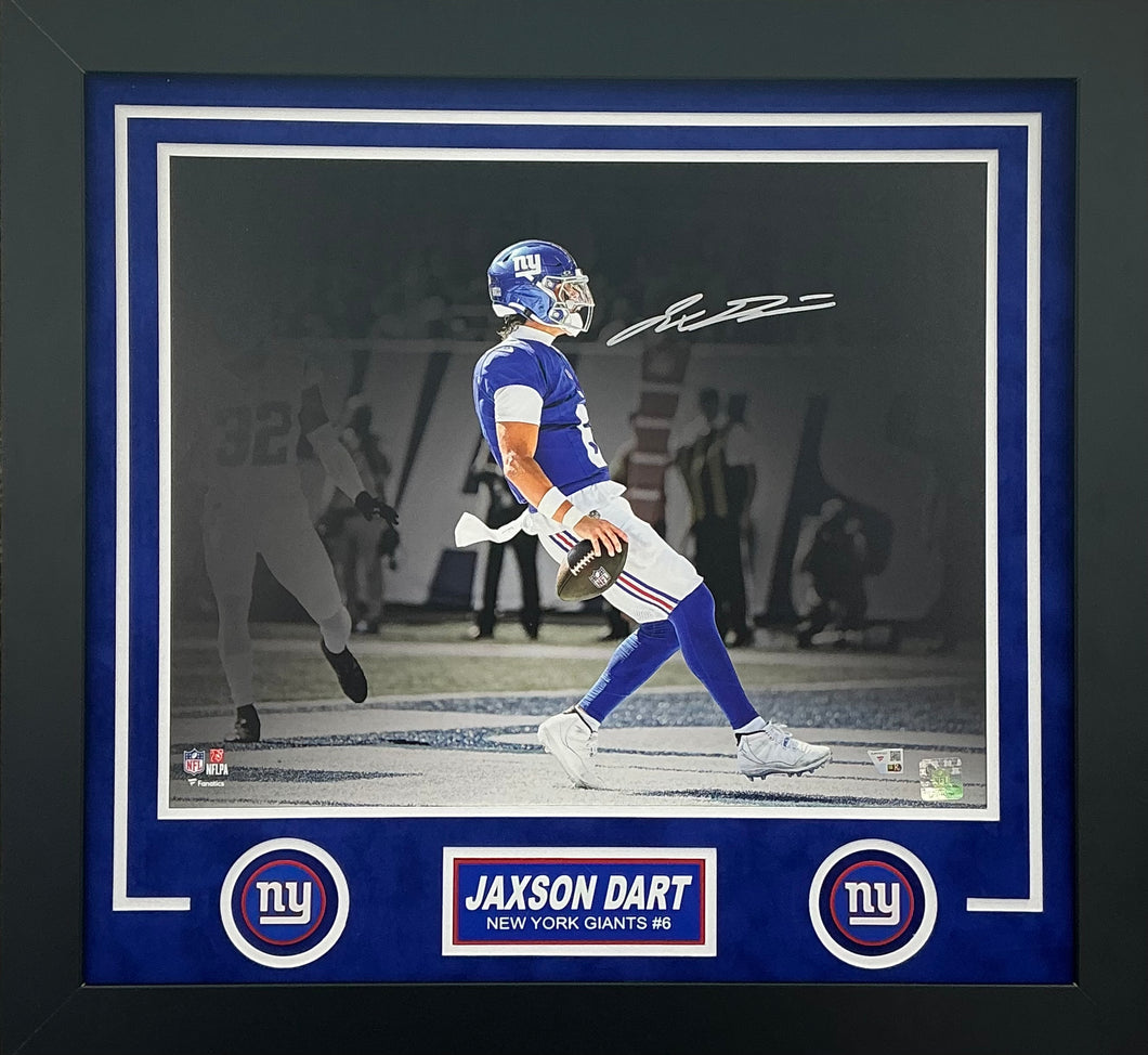 Jaxson Dart Signed Autographed New York Giants 16x20 Photo Custom Framed Fanatics COA