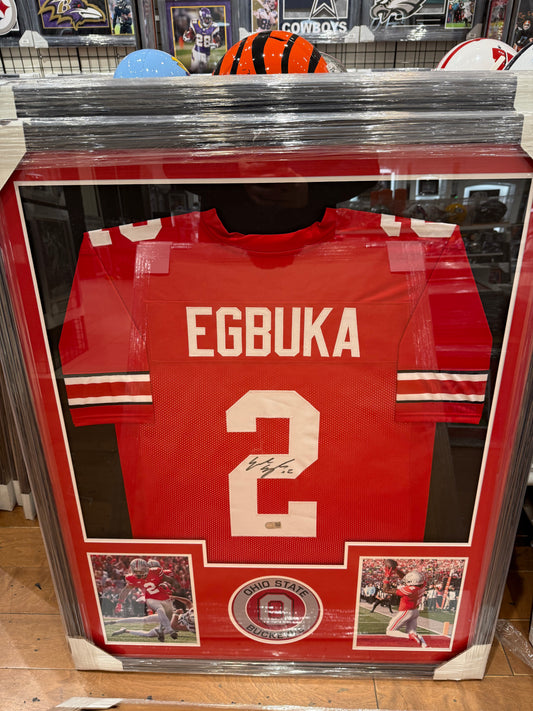 The Ohio State Buckeyes Emeka Egbuka Signed Autographed Jersey Custom Framed COA