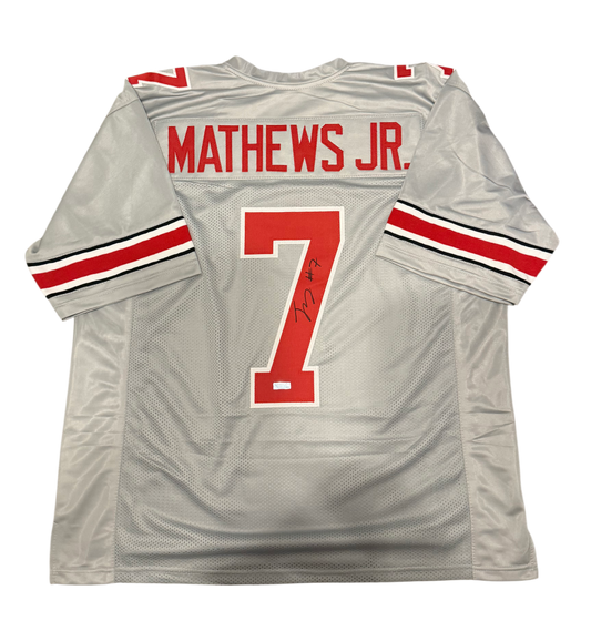 Jermaine Mathews Jr. Signed Autographed Ohio State Buckeyes Gray Custom Jersey Primetime Witness COA