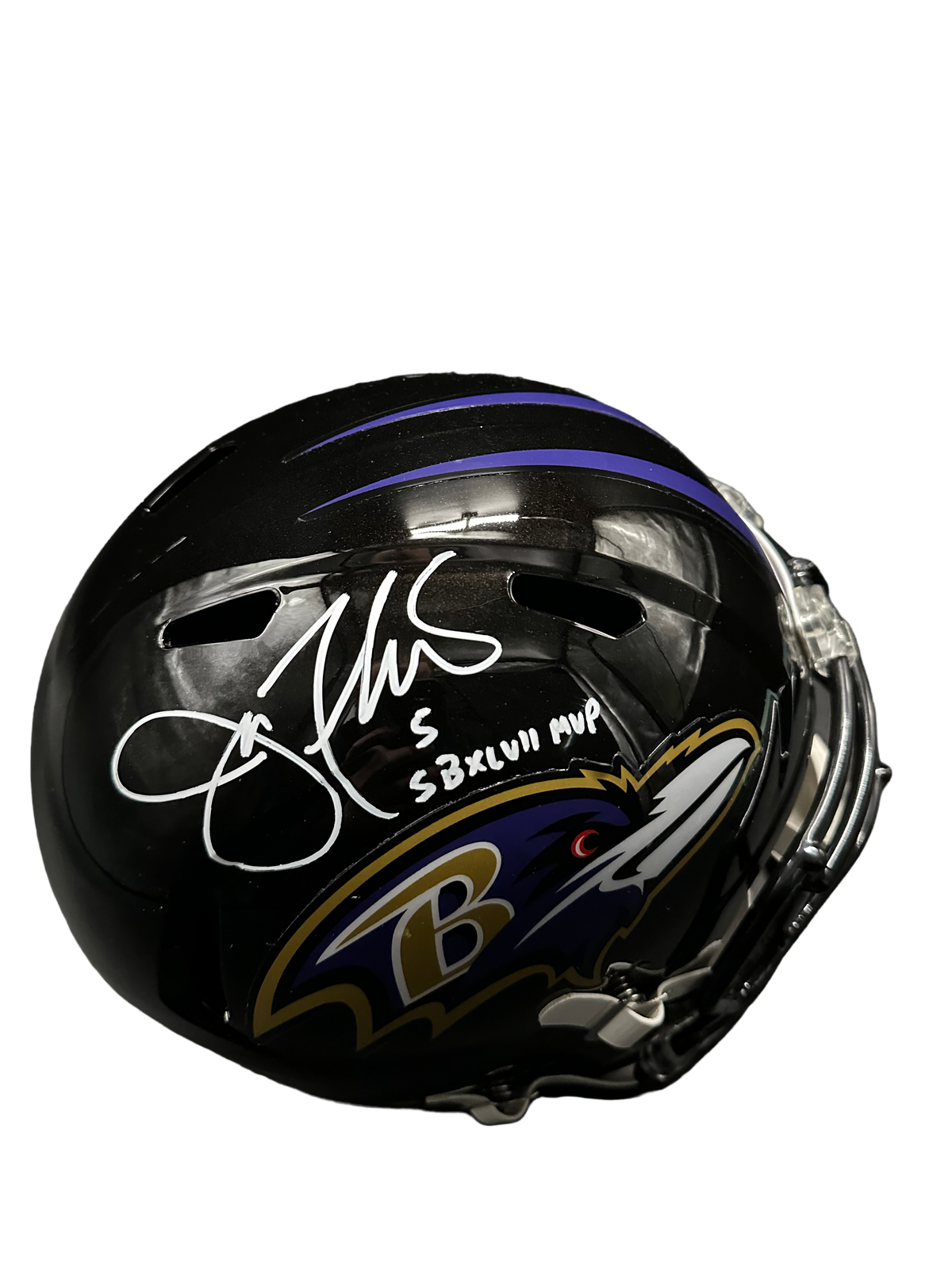 Baltimore Ravens Joe Flacco Hand Signed Autographed Full-Size Replica Helmet with SB XLVII MVP Inscription Includes JSA COA