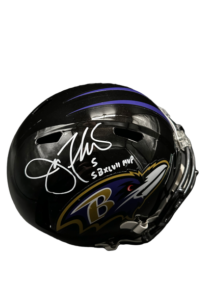 Baltimore Ravens Joe Flacco Hand Signed Autographed Full-Size Replica Helmet with SB XLVII MVP Inscription Includes JSA COA