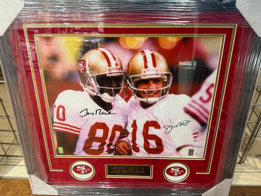 San Francisco 49ers Jerry Rice Joe Montana Signed Autographed 16x20 Photo Custom Framed COA