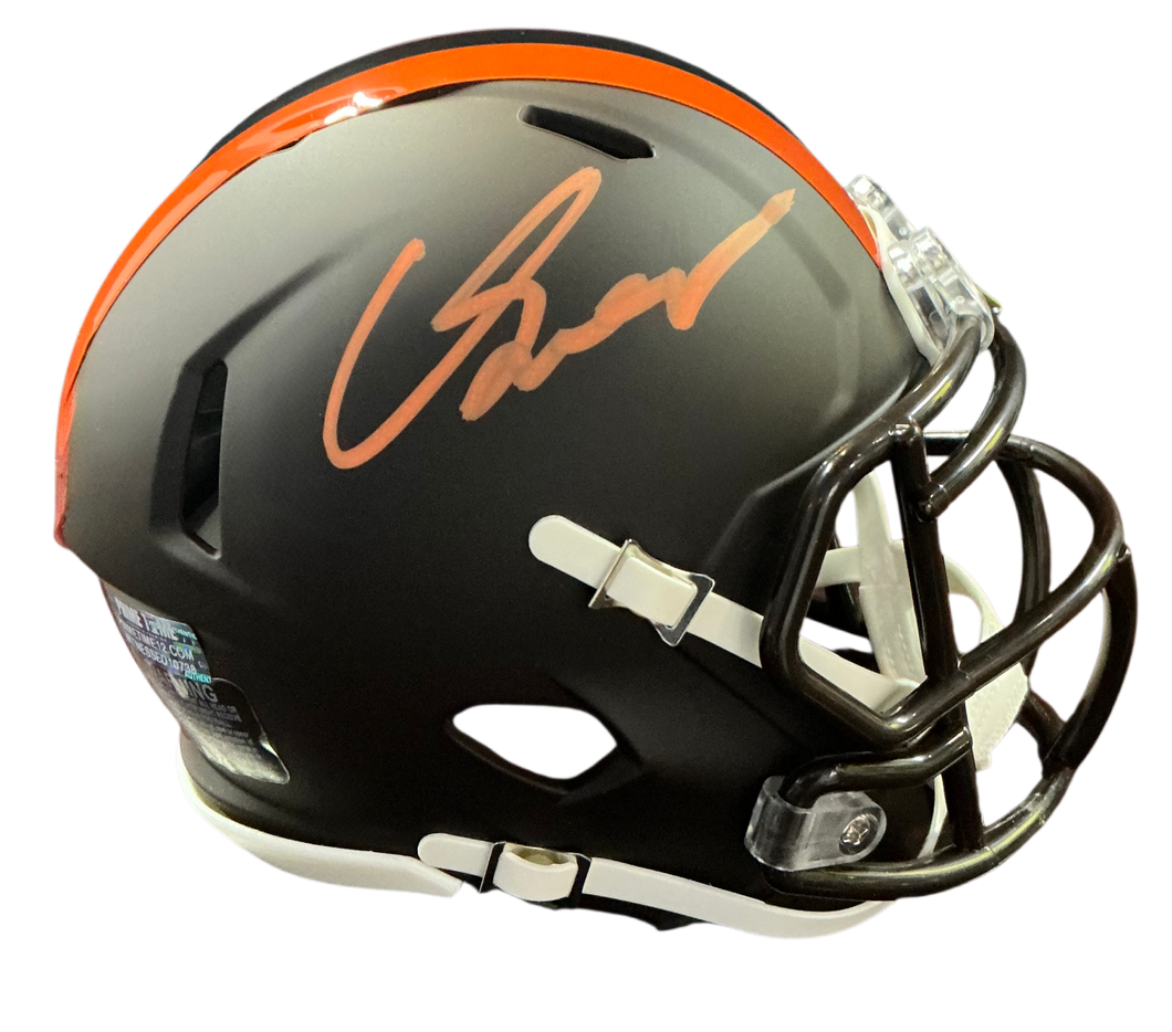 Carson Schwesinger Signed Autographed Cleveland Browns 2025 Alt Alpha Dawg Mini Helmet Signed in Orange includes COA
