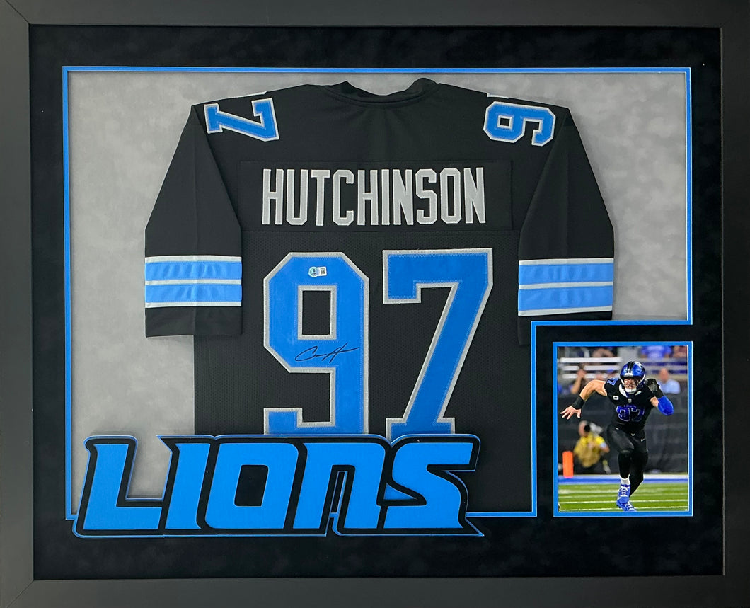 Aiden Hutchinson Signed Autographed Lions Custom Jersey Custom Framed Beckett COA