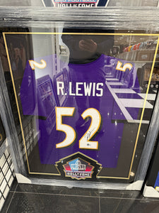 Baltomore Ravens Ray Lewis Hand Signed Autographed Custom Purple Jersey Pro Football Hall of Fame Exclusive Framing Includes Beckett COA