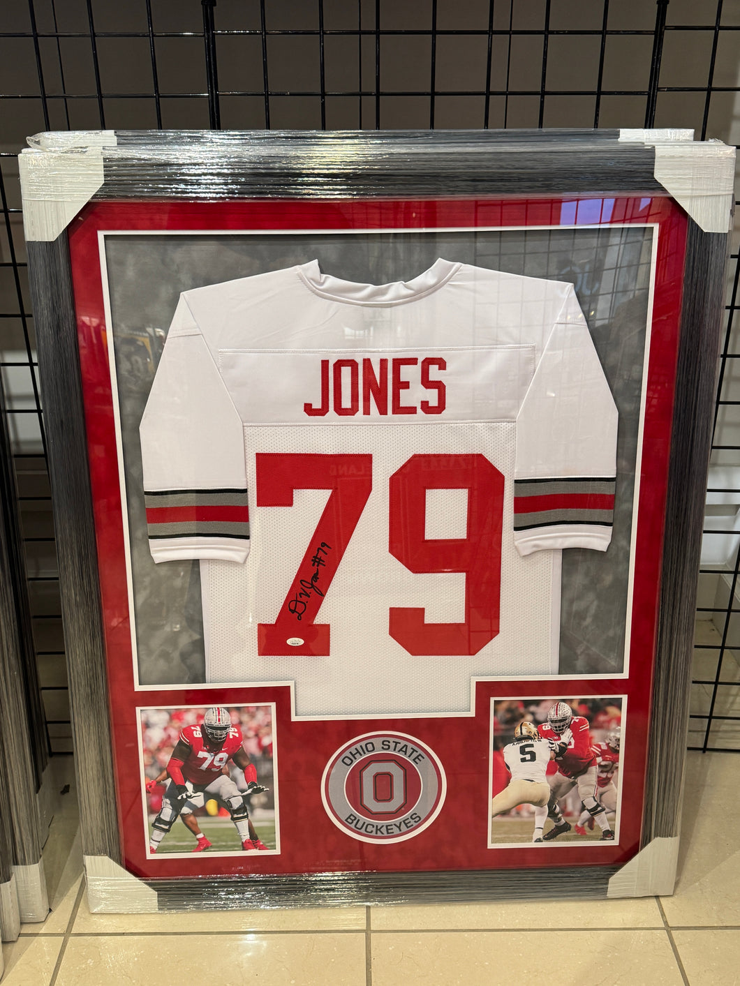 Ohio State Buckeyes Dawand Jones Hand Signed Autographed Jersey Custom Framed JSA COA
