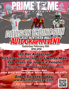 Davison Igbinosun The Ohio State Buckeyes National Champion CB 2/8/25 at Great Northern Mall Pre-Sale ticket for PHOTO OP to have your photo taken (up to 4 people at once) with the player