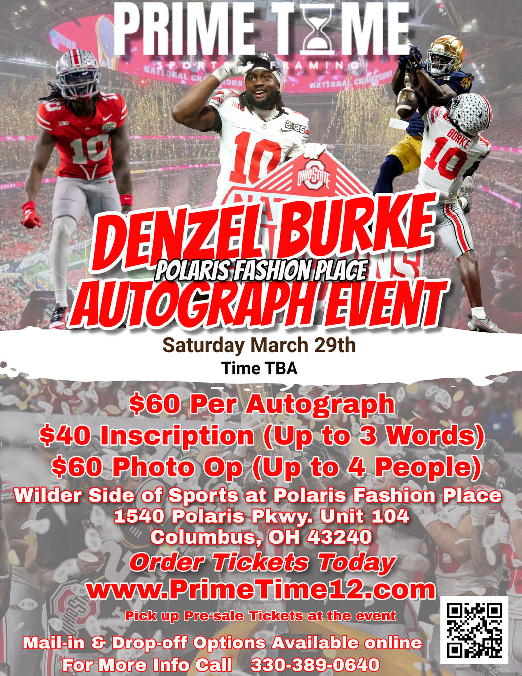 Denzel Burke The Ohio State Buckeyes National Champion CB 3/29/25 at Polaris Fashion Place Pre-Sale ticket for PHOTO OP to have your photo taken (up to 4 people at once) with the player