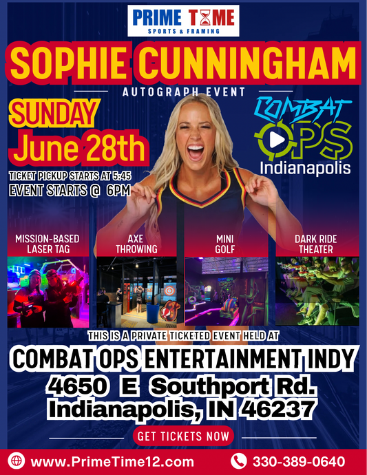 Sophie Cunningham Pre-Sale LIMITED VIP COMBO GET ANY 1 ITEM SIGNED, PHOTO OP, FRONT OF THE LINE PASS plus Laser Tag, Axe Throwing, Mini Golf, & Dark Ride Theater