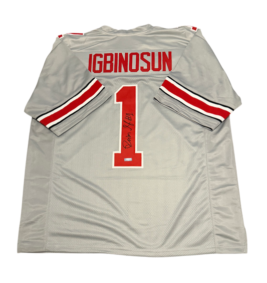 Davison Igbinosun Signed Autographed Ohio State Buckeyes Gray Custom Jersey Primetime Witness COA