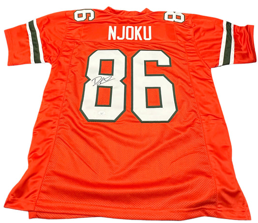 Miami Hurricanes David Njoku Hand Signed Autographed Custom Orange Jersey JSA COA