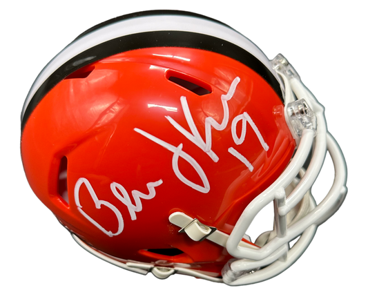 Cleveland Browns Bernie Kosar Hand Signed Autographed Throwback White Face Mask Mini Helmet with JSA COA