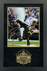 Ray Lewis - EXCLUSIVE PRO FOOTBALL HALL OF FAME PHOTO FRAMING 3D LOGO WITH DOUBLE SUEDE Beckett COA