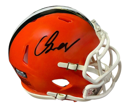 Carson Schwesinger Signed Autographed Cleveland Browns Current Style Orange Mini Helmet Signed in Black includes COA