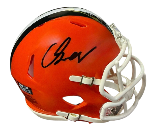 Carson Schwesinger Signed Autographed Cleveland Browns Current Style Orange Mini Helmet Signed in Black includes COA