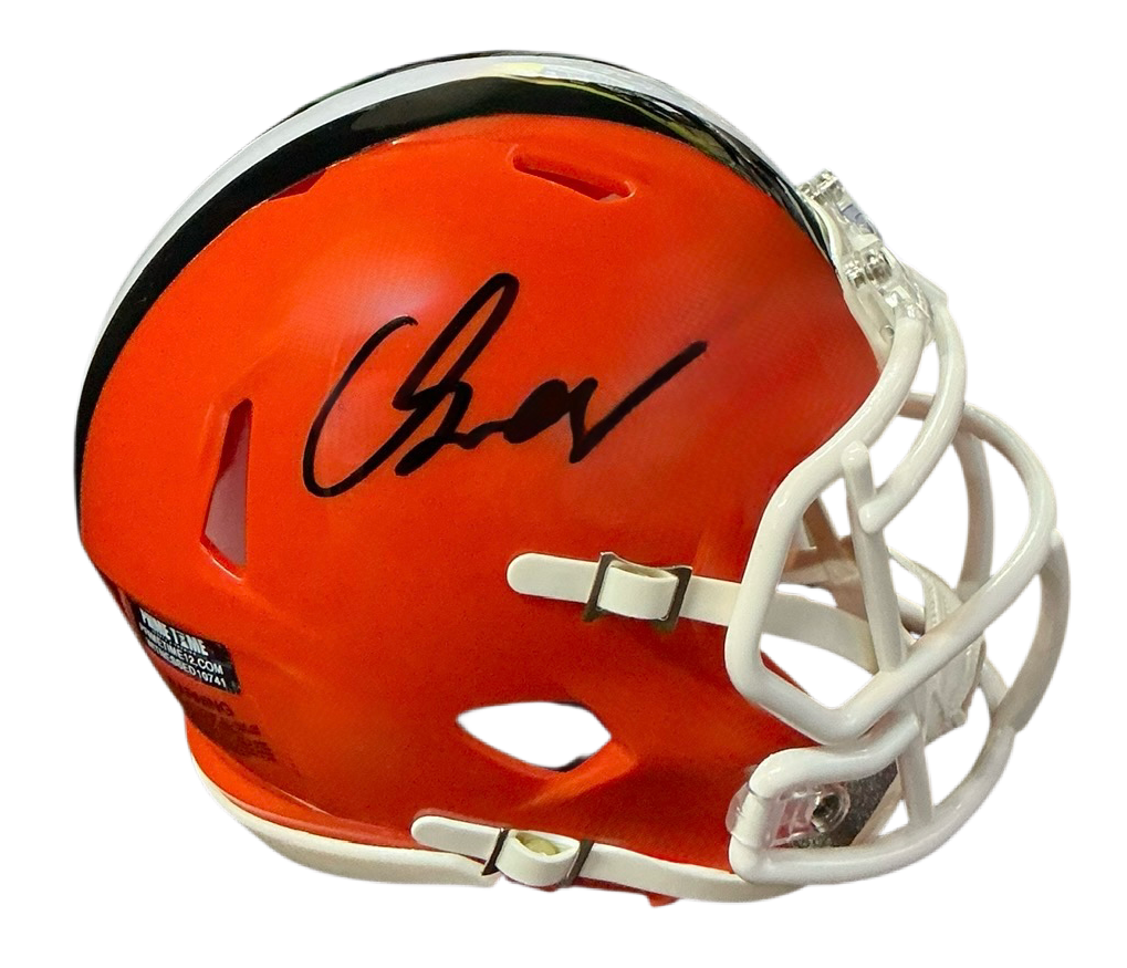 Carson Schwesinger Signed Autographed Cleveland Browns Current Style Orange Mini Helmet Signed in Black includes COA