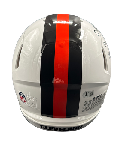 Cleveland Browns Nick Chubb Hand Signed Autographed Full Size Authentic 2023 ON FIELD WHITE ALTERNATE STYLE SPEED Helmet With Inscription Beckett COA